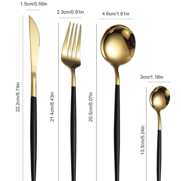 24 pcs (4 Sets 96 Pcs Total) Stainless Steel Cutlery Set Black and Gold - Picture 2 of 2